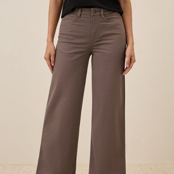 Pact Organic Women's Wide Leg Twill Pants Coffee Brown Fall Cotton 27" 28.5" - Picture 2 of 4